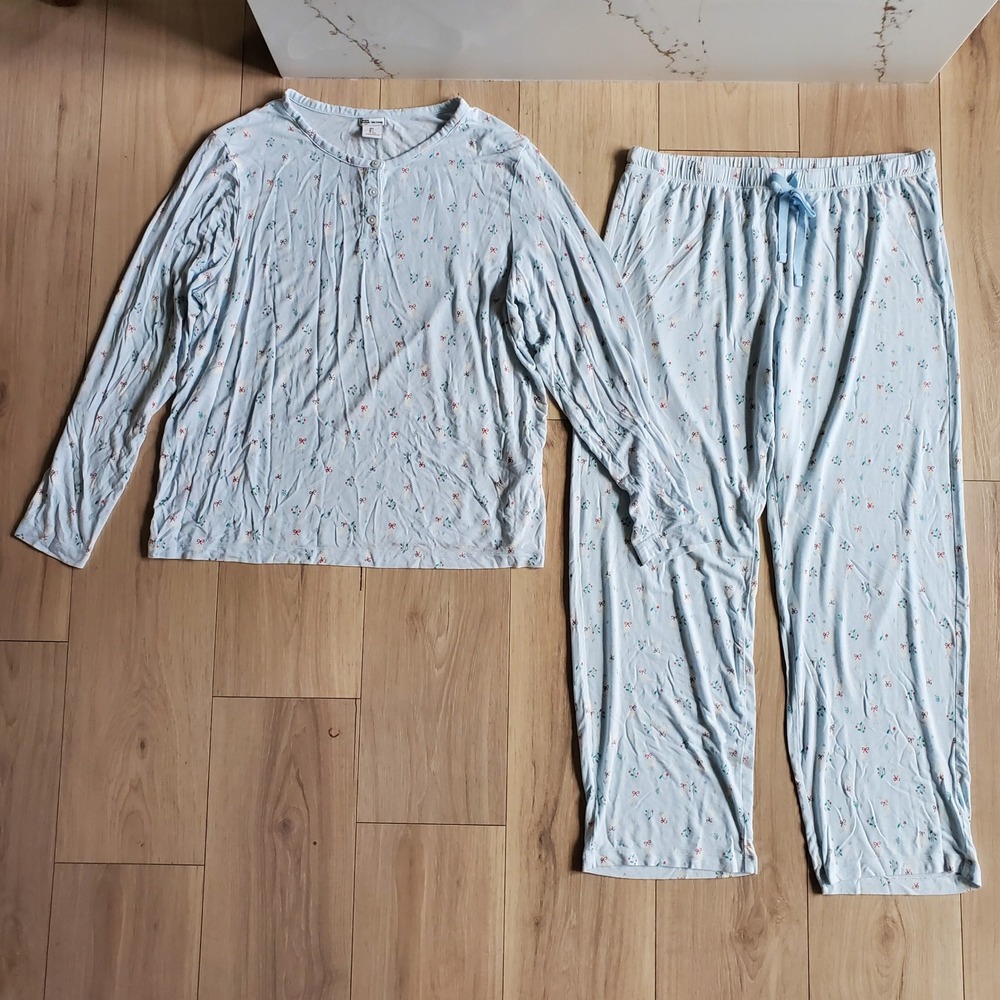 Amazon Essentials Sofia Grainge Pajama Set Womens L Blue Goose Bow Loungewear